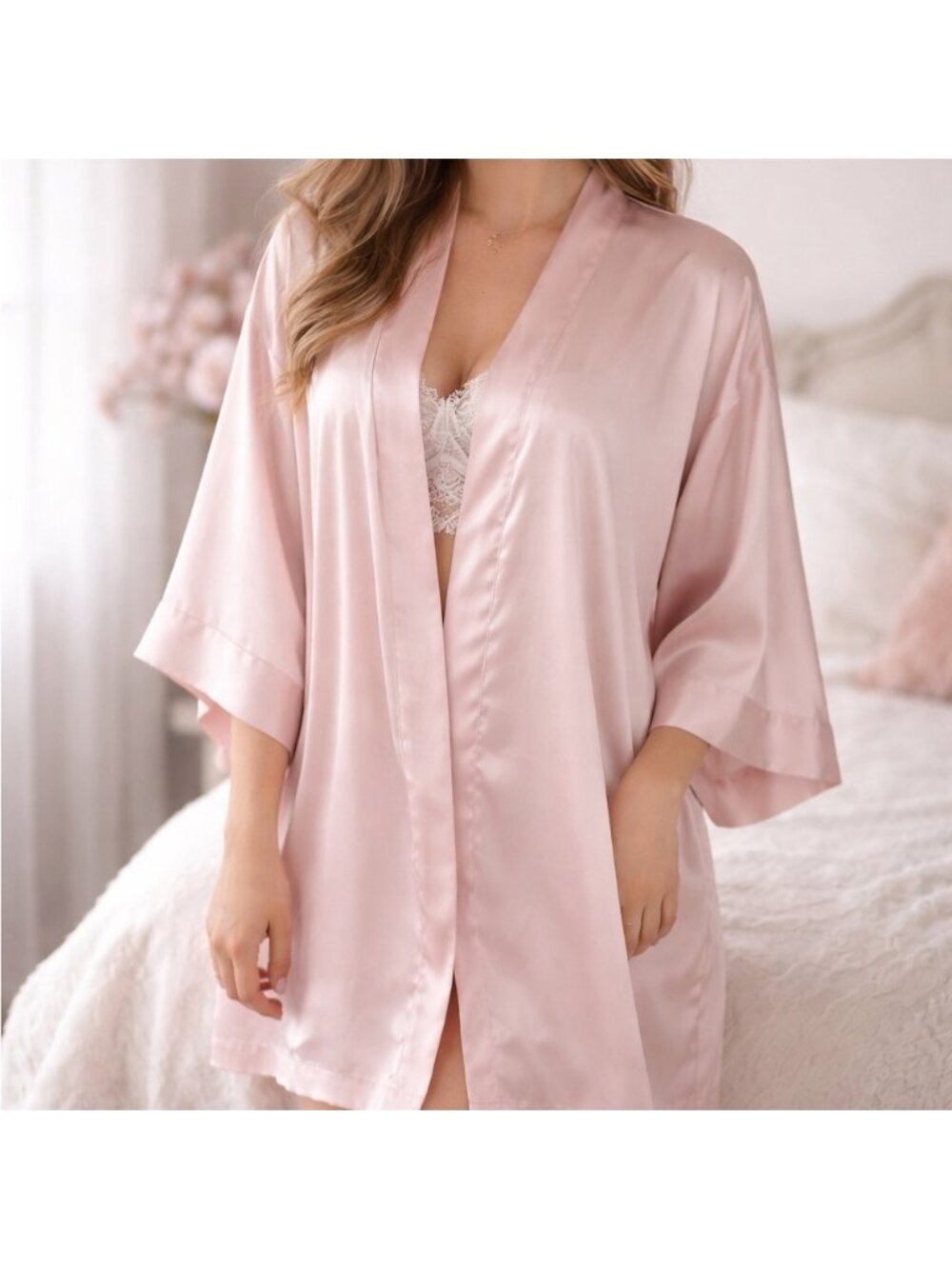 Victoria’s Secret Pink Satin Kimono Robe Blouse XS/S Coquette Lingerie Lounge